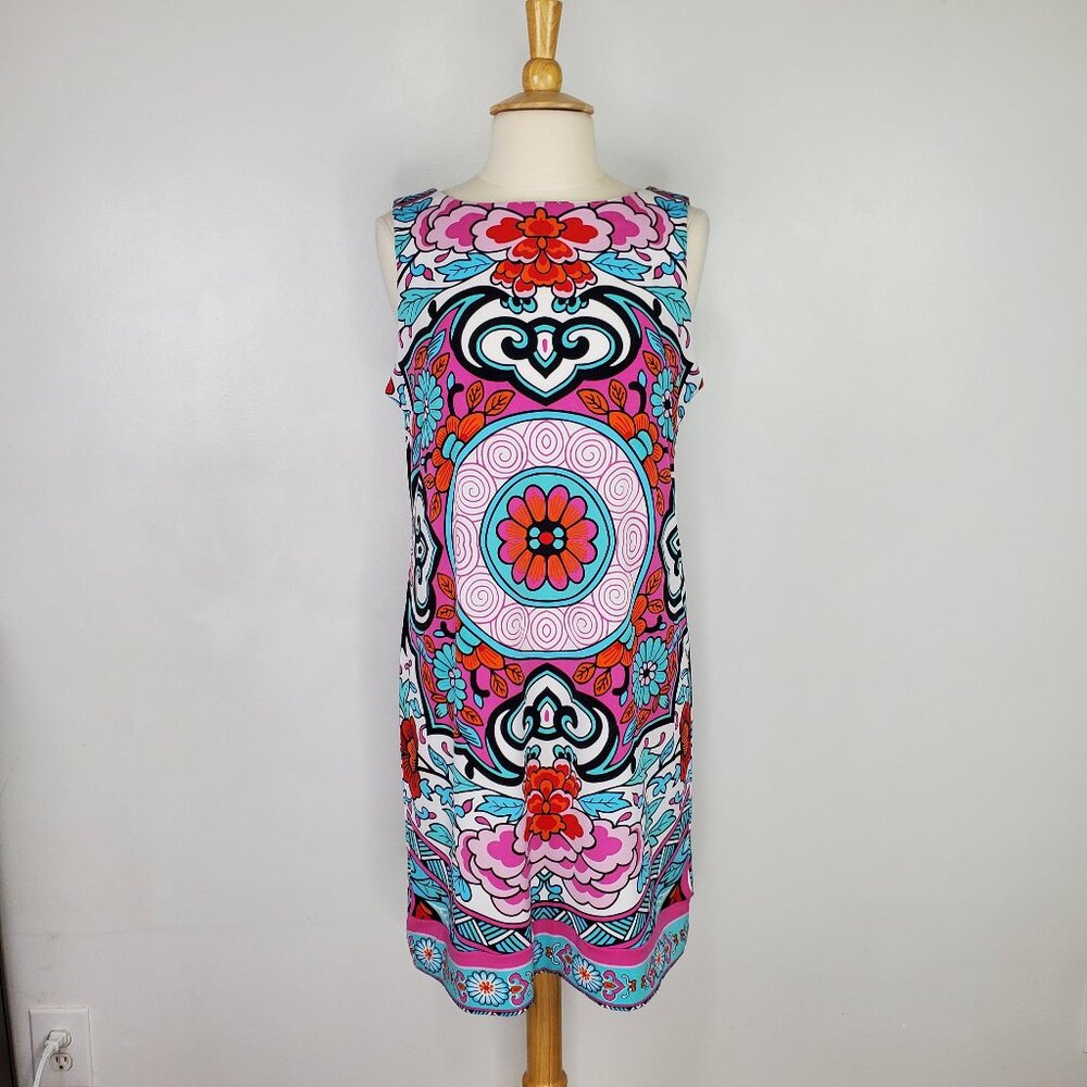 Nicole by Nicole Miller Colorful Sleeveless Floral Madallion Pullover Dress L